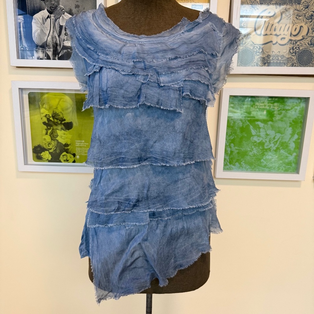 💙 Silk Sheer Ruffle Layered Sleeveless Top